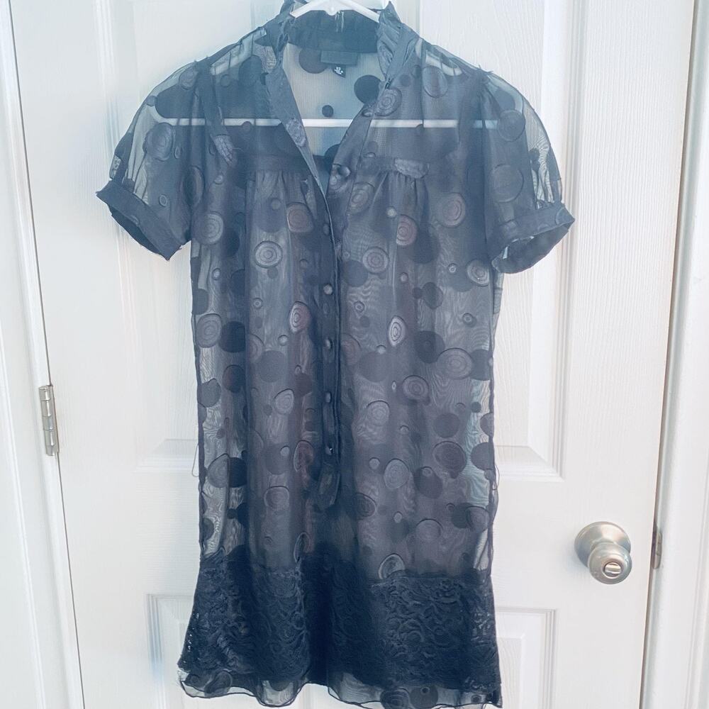 Anna Sui for Target Dress Womens XS Black Sheer Polka Dot Lace Hem Ruffle goth